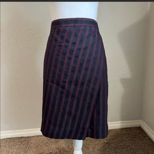 J. Crew Factory Striped Faux Wrap Pencil Skirt 12 Burgundy and Navy